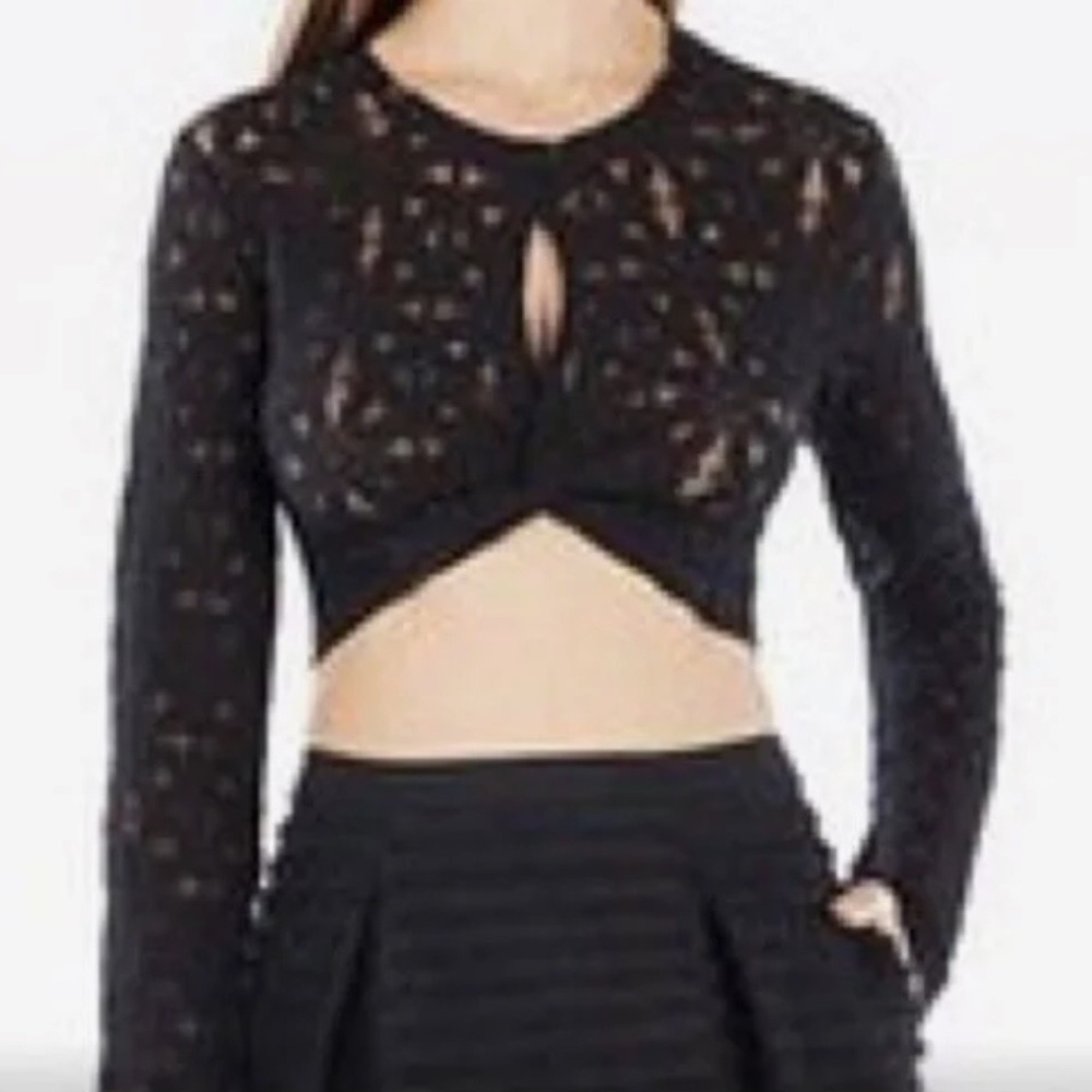 BCBG Black Lace Cropped Long-Sleeve Top-S NEW &OFFERS WELCOMED Bundle 2 save too